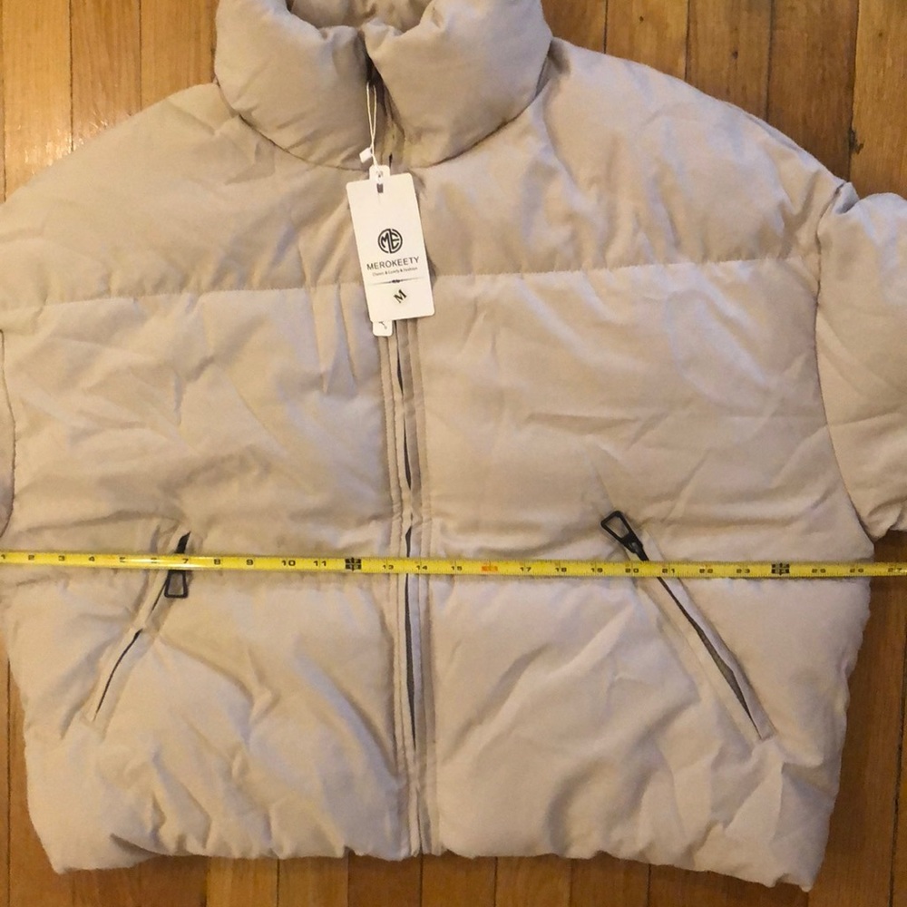 NWT Winter Long Sleeve Zip Puffer Jacket Baggy Short Down Coats( Beige color - Picture 8 of 9